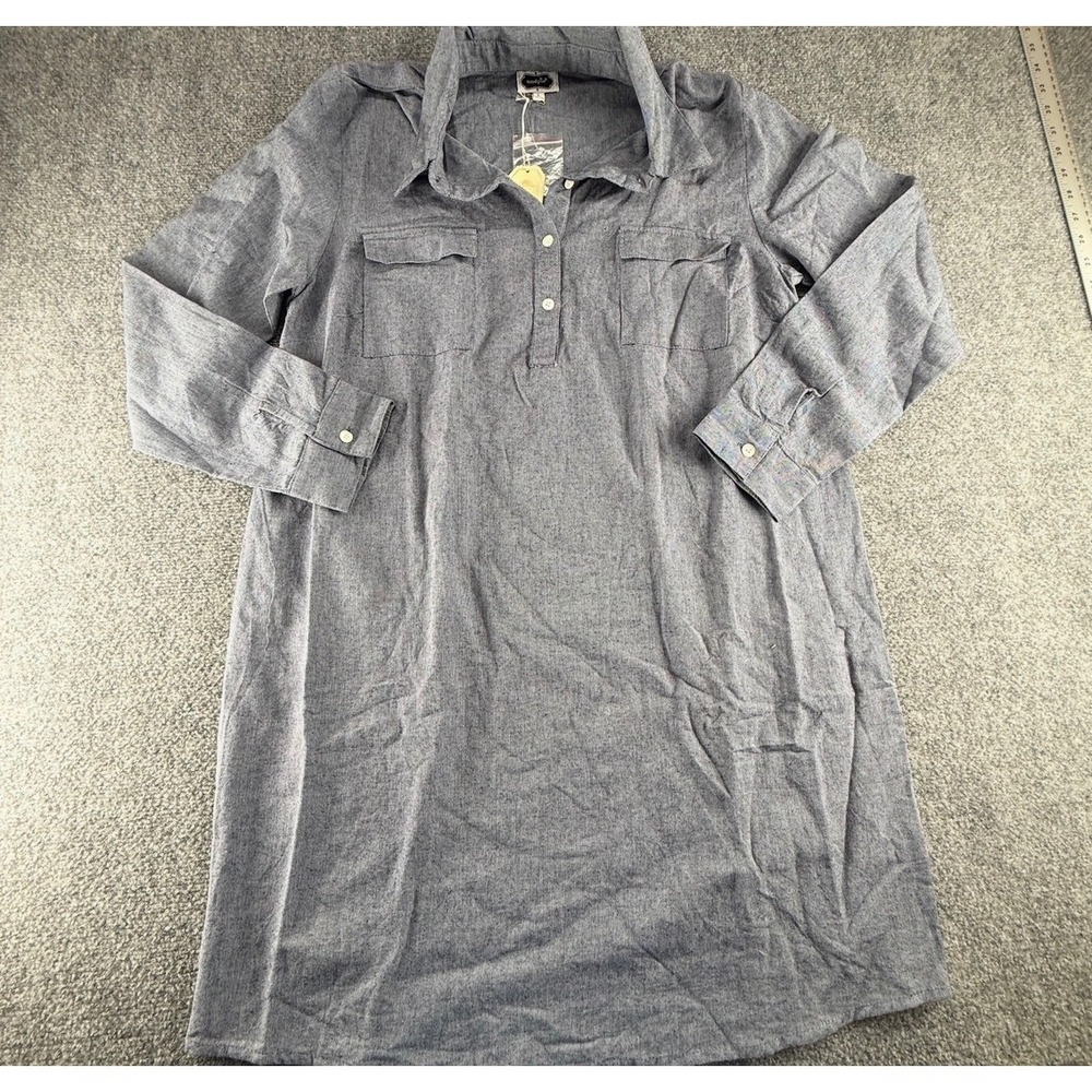 Mud Pie Womens Blue Chambray Long Sleeve Button Front Shirt Dress Large 12-14